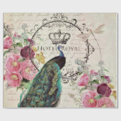 Pfau und Frühlingsblumen Geschenkpapier (Flach)