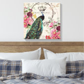Pfau und Frühlingsblumen Leinwanddruck (Insitu (Schlafzimmer))