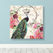 Pfau und Frühlingsblumen Leinwanddruck (Insitu (Holzboden))