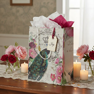 Pfau und Frühlingsblumen Mittlere Geschenktüte