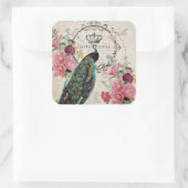 Pfau und Frühlingsblumen Quadratischer Aufkleber (Tasche)