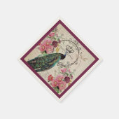 Pfau und Frühlingsblumen Serviette (Ecke)