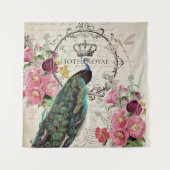 Pfau und Frühlingsblumen Wandteppich (Vorderseite)