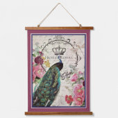 Pfau und Frühlingsblumen Wandteppich Mit Holzrahmen (Vorderseite)