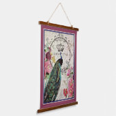 Pfau und Frühlingsblumen Wandteppich Mit Holzrahmen (Gewinkelt)