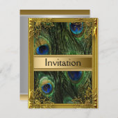 Pfau und Gold Einladung jedes Party (Vorne/Hinten)