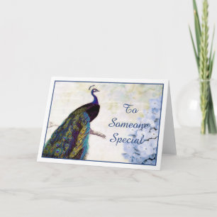 Pfau und Hortensie Karte