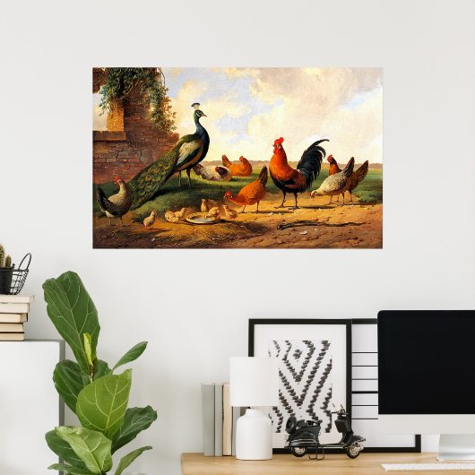 Pfau und Hühner Poster (Heimbüro)