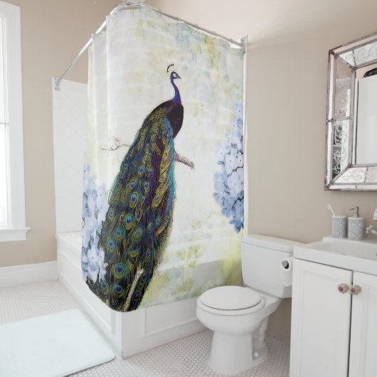 Pfau und Hydrangea Duschvorhang (Beispiel)