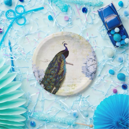 Pfau und Hydrangea Pappteller (Party)