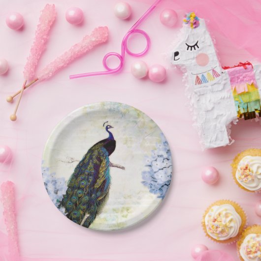 Pfau und Hydrangea Pappteller (Party)