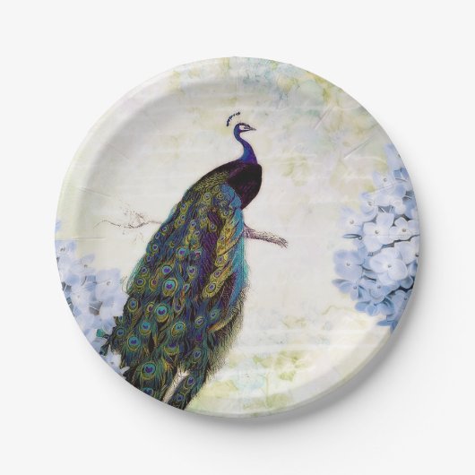 Pfau und Hydrangea Pappteller (Vorderseite)