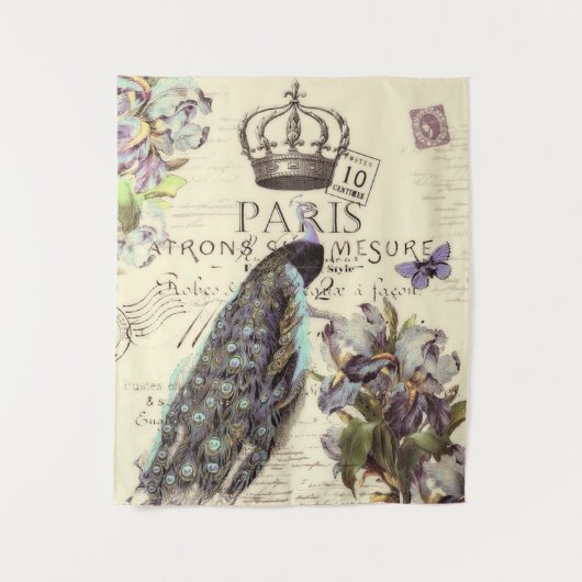 Pfau und Iris Wandteppich (Vorderseite)