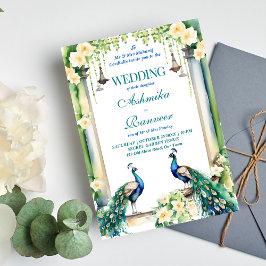 Pfau und Jasmin-Hochzeitsvorlage Einladung
