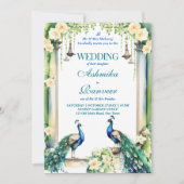 Pfau und Jasmin-Hochzeitsvorlage Einladung (Vorderseite)