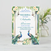 Pfau und Jasmin-Hochzeitsvorlage Einladung (Stehend Vorderseite)