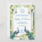 Pfau und Jasmin indische Hochzeit speichern das Da Einladung (Vorderseite)
