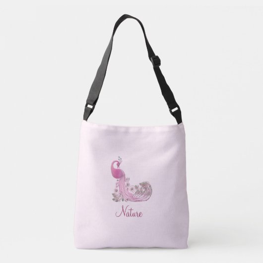 Pfau und Kalligrafie auf leichter Rose Gold Tragetaschen Mit Langen Trägern (Rückseite)