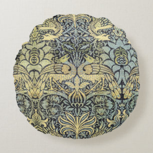 Pfau und mythischer Drache von William Morris Rundes Kissen