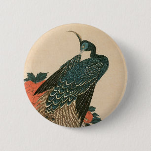 Pfau und Pfaue von Hiroshige, japanische Kunst Button