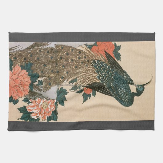 Pfau und Pfaue von Hiroshige, japanische Kunst Geschirrtuch (Horizontal)