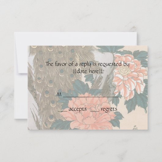 Pfau und Pfaue von Hiroshige Wedding RSVP Karte (Rückseite)