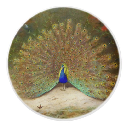 Pfau und Pfauenschmetterling, KunstIllustration Keramikknauf (Vorderseite)