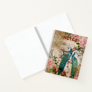 Pfau und Rosa Magnolia Blume Vintag Ephemera Notizblock
