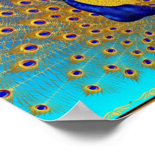 Pfau und Rose breites Poster (Ecke)