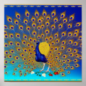 Pfau und Rose breites Poster (Vorne)