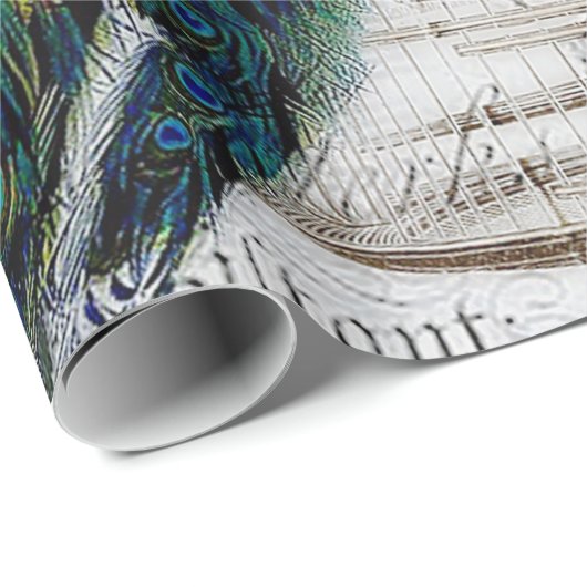 Pfau und Rose Geschenkpapier (Rolleneckpunkt)