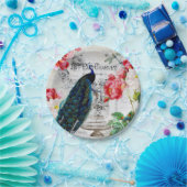 Pfau und Rose Pappteller (Party)