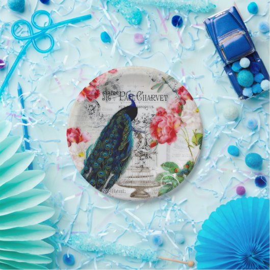 Pfau und Rose Pappteller (Party)