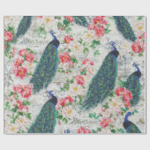 Pfau und Rosen Geschenkpapier (Flach)