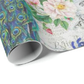 Pfau und Rosen Geschenkpapier (Rolleneckpunkt)