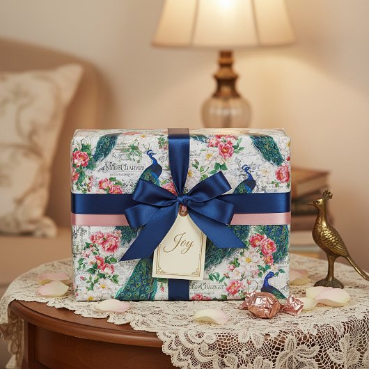 Pfau und Rosen Geschenkpapier