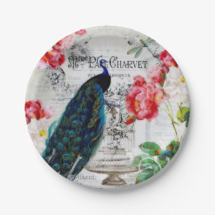Pfau und Rosen Pappteller