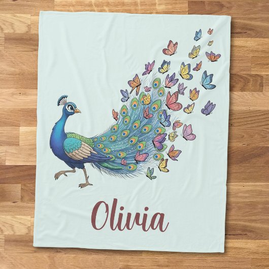 Pfau und Schmetterling Fleecedecke