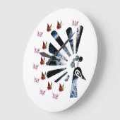 Pfau und Schmetterlinge Große Wanduhr (Winkel)