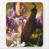 Pfau und Tauben im Garten Mousepad (Vorne)