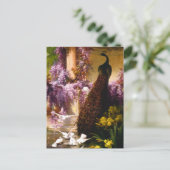 Pfau und Tauben im Garten Postkarte (Stehend Vorderseite)