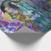 Pfau- und Violettblüten Geschenkpapier (Ecke)