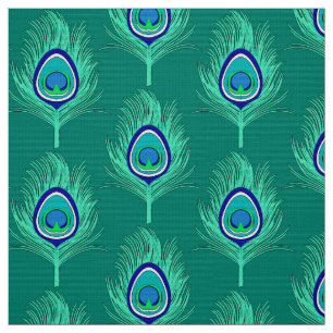 Pfau versieht, Aqua auf Türkis/Pfau mit Federn Stoff