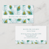 Pfau versieht blaues modernes mit Federn Visitenkarte (Vorne/Hinten)