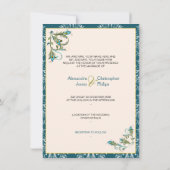 Pfau versieht Damast-Hochzeit mit Federn Einladung (Rückseite)