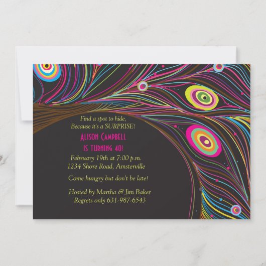 Pfau versieht Einladung mit Federn (Vorderseite)