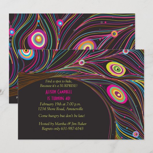 Pfau versieht Einladung mit Federn (Vorne/Hinten)