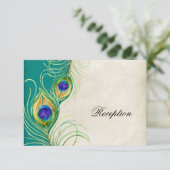 Pfau versieht Empfangs-Einladungs-Karte mit Federn Einladung (Stehend Vorderseite)