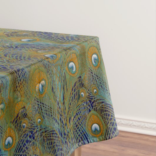 Pfau versieht Geschirr mit Federn Tischdecke (Beispiel)