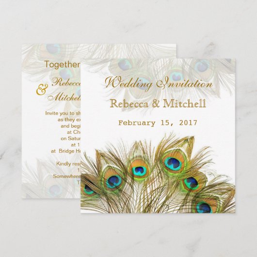 Pfau versieht Hochzeit mit Federn Einladung (Vorne/Hinten)